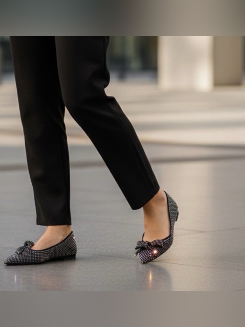 Ann Taylor Pointed Bow Ballet Flats in Black and silver Rhinestones